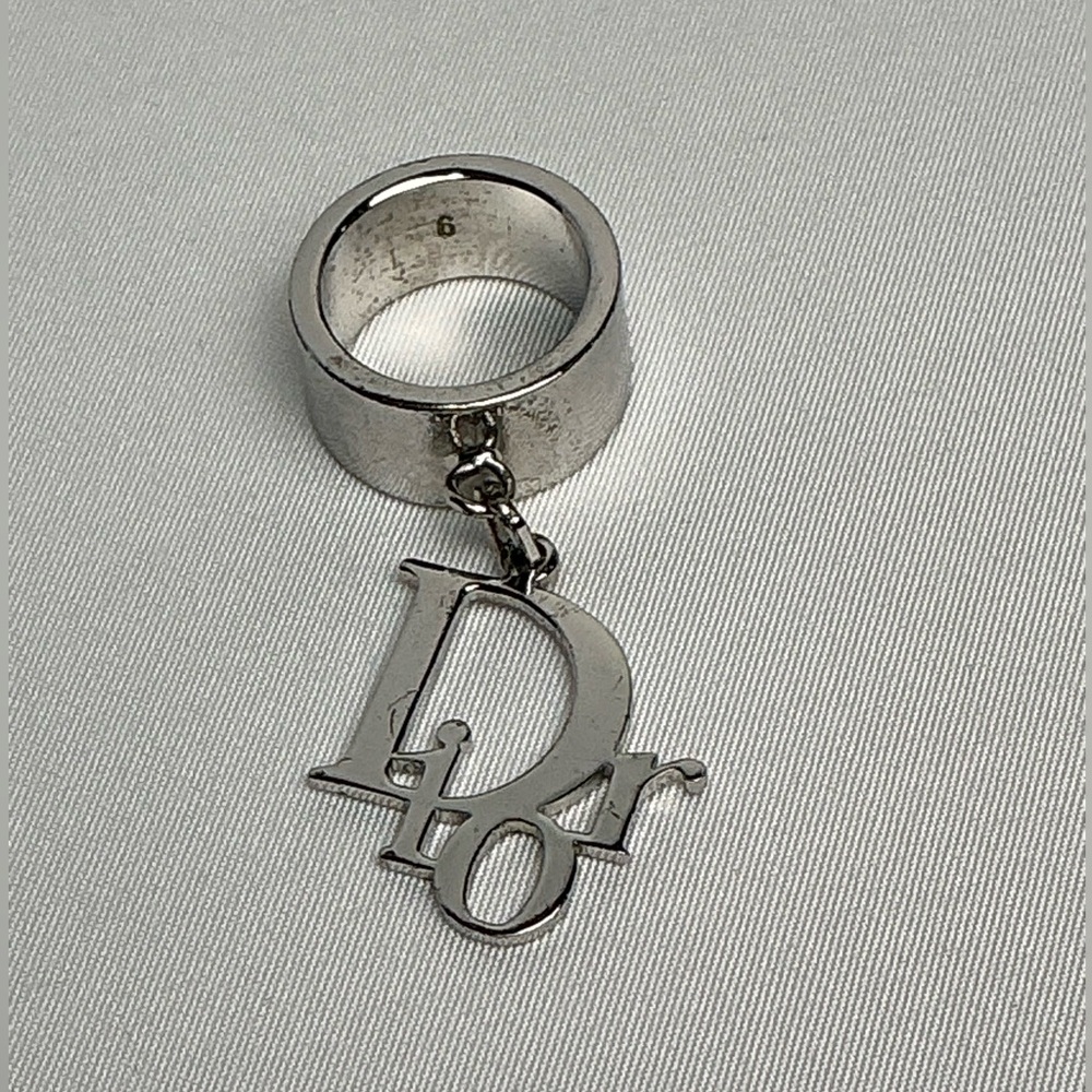 Christian Dior Oblique Cocktail Ring Silver Sz 6